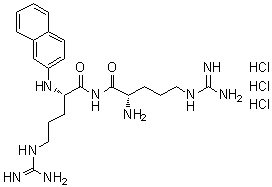 structure of CAS# 100900-26-3, L-Arginyl-N-2-Naphthalenyl-L-Argininamide Trihydrochloride;L-Arginyl-Arginine-Beta-Naphthylamide Trihydrochloride;ARG-ARG BETA-NAPHTHYLAMIDE TRIHYDROCHLORIDE;Arg-Arg B-Naphthylamide*Trihydrochloride