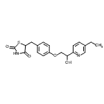 structure of CAS# 101931-00-4, 5-{4-[2-(5-Ethyl-2-Pyridinyl)-2-Hydroxyethoxy]Benzyl}-1,3-Thiazolidine-2,4-Dione;(±)-5-[P-<wbr>[2-(5-ETH<wbr>YL-2-PYRI<wbr>DYL)-2-HY<wbr>DROXYETHO<wbr>XY]BENZYL<wbr>] -2,4-TH<wbr>IAZOLIDIN<wbr>EDIONE (M<wbr>-II);2,4-Thiaz<wbr>olidinedi<wbr>one,5-[[4<wbr>-[2-(5-et<wbr>hyl-2-pyr<wbr>idinyl)-2<wbr>-hydroxye<wbr>thoxy]phe<wbr>nyl]methy<wbr>l]-;5-[[4-[2-<wbr>(5-ETHYL-<wbr>2-PYRIDIN<wbr>YL)-2-HYD<wbr>ROXYETHOX<wbr>Y] PHENYL<wbr>]METHYL]-<wbr>2,4-THIAZ<wbr>OLIDINEDI<wbr>ONE
