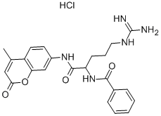 CAS 登录号：102601-21-8， N-[4-[(氨基亚胺甲基)氨基]-1-[[(4-甲基-2-氧代-2H-1-苯并吡喃-7-基)氨基]羰基]丁基]-苯甲酰胺盐酸盐(1:1)