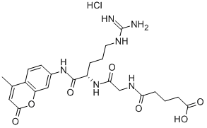structure of CAS# 103213-40-7, N-(4-Carboxy-1-Oxobutyl)Glycyl-N-(4-Methyl-2-Oxo-2H-1-Benzopyran-7-Yl)-L-Argininamide Monohydrochloride;GLUTARYL-GLYCYL-L-ARGININE 7-AMIDO-4-METHYLCOUMARIN HYDROCHLORIDE;N-GLUTARYL-GLY-ARG-7-AMIDO-4-METHYLCOUMARIN HYDROCHLORIDE;N-Glutaryl-Gly-Arg-7-Amino-4-Methylcoumarin Hydrobromide