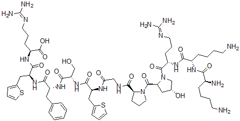 CAS#: 103412-37-9， L-Lysyl-L-lysyl-L-arginyl-(4R)-4-hydroxy-L-prolyl-L-prolylglycyl-3-(2-thienyl)-L-alanyl-L-seryl-D-phenylalanyl-3-(2-thienyl)-L-alanyl-L-Arginine