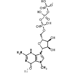 结构式 CAS# 104809-18-9, 钠2-氨基-9-{5-O-[羟基({羟基[(羟基膦酸)氧基]磷酰}氧基)磷酰]-beta-D-呋喃核糖基}-7-甲基-6,7-二氢-3H-嘌呤-9-鎓-6-醇
