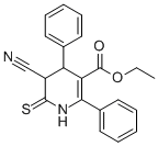 structure of CAS# 105199-50-6, Ethyl (4R,5S)-5-Cyano-2,4-Di(Phenyl)-6-Sulfanylidene-4,5-Dihydro-1H-Pyridine-3-Carboxylate;Ethyl (4R,5S)-5-Cyano-2,4-Di(Phenyl)-6-Thioxo-4,5-Dihydro-1H-Pyridine-3-Carboxylate;(4R,5S)-5-Cyano-2,4-Di(Phenyl)-6-Thioxo-4,5-Dihydro-1H-Pyridine-3-Carboxylic Acid Ethyl Ester;Zinc02580691