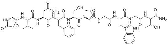结构式 CAS# 106018-36-4, (2S)-N-[(2S)-1-[[(2S)-1-[(2S)-2-[[2-[[(2S)-1-[[2-[[(2S,3R)-1-氨基-3-羟基-1-氧代丁烷-2-基]氨基]-2-氧代乙基]氨基]-3-(1H-吲哚-3-基)-1-氧代丙烷-2-基]氨基]-2-氧代乙基]氨基甲酰]吡咯烷-1-基]-3-羟基-1-氧代丙烷-2-基]氨基]-1-氧代-3-苯基丙烷-2-基]-2-[[(2S)-3-甲基-2-[[(2S)-5-氧代吡咯烷-2-羰基]氨基]丁酰基]氨基]丁二酰胺