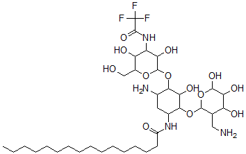 CAS 登录号：106190-45-8， N-[5-氨基-2-[3-(氨基甲基)-4,5,6-三羟基四氢吡喃-2-基]氧基-4-[3,5-二羟基-6-(羟基甲基)-4-[(2,2,2-三氟乙酰基)氨基]四氢吡喃-2-基]氧基-3-羟基环己基]十六烷酰胺