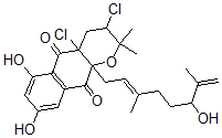 CAS#: 111216-62-7， 3,4alpha-Dichloro-6,8-Dihydroxy-10alpha-[(2E)-6-Hydroxy-3,7-Dimethylocta-2,7-Dienyl]-2,2-Dimethyl-3,4-Dihydrobenzo[g]Chromene-5,10-Dione