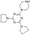 structure of CAS# 111668-00-9, 2-Piperazin-4-Ium-1-Yl-4,6-Dipyrrolidin-1-Yl-1,3,5-Triazine;2-(1-Piperazin-4-Iumyl)-4,6-Di1-Pyrrolidinyl-1,3,5-Triazine;2-Piperazin-4-Ium-1-Yl-4,6-Dipyrrolidin-1-Yl-S-Triazine;Zinc00305598