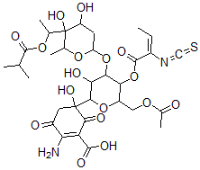 CAS 登录号：113592-08-8， 5-[6-(乙酰氧基甲基)-4-[4,5-二羟基-6-甲基-5-[1-(2-甲基丙酰氧基)乙基]四氢吡喃-2-基]氧基-3-羟基-5-[(E)-2-异硫氰酸基丁-2-烯酰基]氧基四氢吡喃-2-基]-2-氨基-5-羟基-3,6-二氧代环己烯-1-羧酸