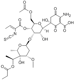 CAS#: 113603-73-9， 5-[6-(Acetyloxymethyl)-3-Hydroxy-4-[5-Hydroxy-4-Methoxy-6-Methyl-5-(1-Propanoyloxyethyl)Oxan-2-Yl]Oxy-5-[(E)-2-Isothiocyanatobut-2-Enoyl]Oxyoxan-2-Yl]-2-Amino-5-Hydroxy-3,6-Dioxocyclohexene-1-Carboxylic Acid