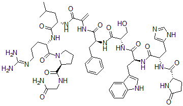 CAS#: 114681-51-5， (2S)-N-[(2S)-1-[[(2S)-1-[[(2S)-1-[[(2S)-1-[[3-[[(2S)-1-[[(2S)-1-[(2S)-2-[(2-Amino-2-Oxoethyl)Carbamoyl]Pyrrolidin-1-Yl]-5-(Diaminomethylideneamino)-1-Oxopentan-2-Yl]Amino]-4-Methyl-1-Oxopentan-2-Yl]Amino]-3-Oxoprop-1-En-2-Yl]Amino]-1-Oxo-3-Phenylpropan-2-Yl]Amino]-3-Hydroxy-1-Oxopropan-2-Yl]Amino]-3-(1H-Indol-3-Yl)-1-Oxopropan-2-Yl]Amino]-3-(3H-Imidazol-4-Yl)-1-Oxopropan-2-Yl]-5-Oxopyrrolidine-2-Carboxamide