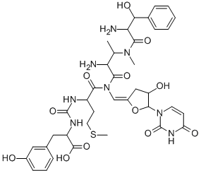 CAS#: 114797-04-5， 2-[[1-[[3-[[2-Amino-3-(3-Hydroxyphenyl)Propanoyl]-Methylamino]-1-[[(Z)-[(4R,5R)-5-(2,4-Dioxopyrimidin-1-Yl)-4-Hydroxyoxolan-2-Ylidene]Methyl]Amino]-1-Oxobutan-2-Yl]Amino]-4-Methylsulfanyl-1-Oxobutan-2-Yl]Carbamoylamino]-3-(3-Hydroxyphenyl)Propanoic Acid
