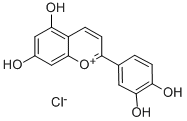 structure of CAS# 1154-78-5, 2-(3,4-Dihydroxyphenyl)-5,7-Dihydroxy-1-Benzopyrylium Chloride (1:1);2-(3,4-Dihydroxyphenyl)-1-Benzopyrylium-5,7-Diol Chloride;Chebi:37648;Luteolinidin Chloride