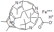 CAS 登录号:117828-53-2, (SP-4-2-)-(7,8-二氢-3,7,8,8,12,13,17-七甲基-21H,23H-卟吩-2,18-二丙酸基(4-)-N21,N22,N23,N24)-高铁酸