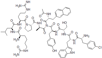 CAS#: 120287-83-4， N-Acetyl-3-(2-Naphthalenyl)-D-Alanyl-4-Chloro-D-Phenylalanyl-D-Tryptophyl-L-Seryl-L-Tyrosyl-N6-(Aminocarbonyl)-D-Lysyl-L-Leucyl-L-Arginyl-L-Prolyl-D-Alaninamide