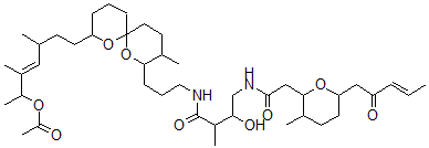 CAS#: 120853-14-7， N-[4-[[3-[8-[6-(Acetyloxy)-3,5-dimethyl-4-heptenyl]-3-methyl-1,7-dioxaspiro[5.5]undec-2-yl]propyl]amino]-2-hydroxy-3-methyl-4-oxobutyl]tetrahydro-3-methyl-6-(2-oxo-3-pentenyl)-2H-Pyran-2-acetamide