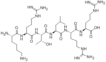 structure of CAS# 121284-21-7, L-Lysyl-L-Arginyl-L-Threonyl-L-Leucyl-L-Arginyl-L-Arginine;LYS-ARG-THR-LEU-ARG-ARG TRIFLUOROACETATE SALT;Protein Kinase C Substrate From EGF Receptor;PROTEIN KINASE C IN PC12 PHEOCHROMOCYTOM