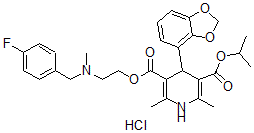 CAS#: 121489-04-1， O3-[2-[(4-Fluorophenyl)Methyl-Methylamino]Ethyl] O5-Propan-2-Yl 4-(1,3-Benzodioxol-4-Yl)-2,6-Dimethyl-1,4-Dihydropyridine-3,5-Dicarboxylate Hydrochloride