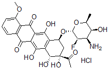 CAS#: 124264-70-6， 7-O-(3-Amino-2,3,6-trideoxy-2-fluorotalopyranosyl)daunomycinone hydrochloride
