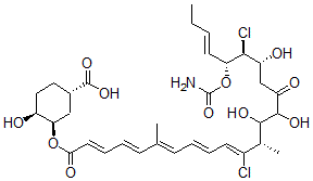 CAS#: 126518-41-0， (1S,3R,4S)-3-[(2E,4E,6E,8E,10Z,12S,17R,18S,19R,20E)-19-Carbamoyloxy-11,18-Dichloro-13,14,17-Trihydroxy-6,12-Dimethyl-15-Oxotricosa-2,4,6,8,10,20-Hexaenoyl]Oxy-4-Hydroxycyclohexane-1-Carboxylic Acid