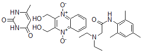 CAS#: 127060-79-1， 2-(diethylamino)-N-(2,4,6-trimethylphenyl)-Acetamide mixt. with 6-methyl-2,4(1H,3H)-pyrimidinedione and 2,3-quinoxalinedimethanol 1,4-dioxide