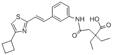 structure of CAS# 128312-51-6, Cinalukast;4-[[3-[(E)-2-(4-Cyclobutylthiazol-2-Yl)Vinyl]Phenyl]Amino]-2,2-Diethyl-4-Oxo-Butanoic Acid;4-[[3-[(E)-2-(4-Cyclobutyl-2-Thiazolyl)Vinyl]Phenyl]Amino]-2,2-Diethyl-4-Oxobutanoic Acid;4-[[3-[(E)-2-(4-Cyclobutylthiazol-2-Yl)Vinyl]Phenyl]Amino]-2,2-Diethyl-4-Keto-Butyric Acid