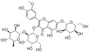 CAS#: 128988-18-1， Isorhamnetin 3-O-alpha-rhamnopyranosyl(1-2)-beta-galactopyranoside-7-O-beta-glucopyranoside