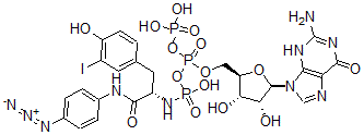 CAS#: 129592-79-6， [[(2R,3S,4R,5R)-5-(2-Amino-6-Oxo-3H-Purin-9-Yl)-3,4-Dihydroxyoxolan-2-Yl]Methoxy-Phosphonooxyphosphoryl]Oxy-N-[(2S)-1-[(4-Azidophenyl)Amino]-3-(4-Hydroxy-3-Iodophenyl)-1-Oxopropan-2-Yl]Phosphonamidic Acid