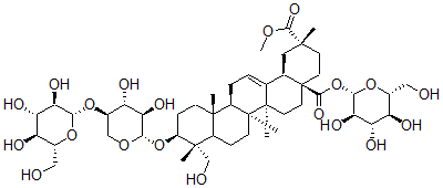 CAS#: 130364-33-9， 3-O-(beta-Glucopyranosyl-(1-4)-beta-xylopyranosyl)-28-O-beta-glucopyranosylphytolaccagenic acid