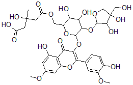 CAS#: 131749-61-6， 5-[[5-[3,4-Dihydroxy-4-(Hydroxymethyl)Oxolan-2-Yl]Oxy-3,4-Dihydroxy-6-[5-Hydroxy-2-(4-Hydroxy-3-Methoxyphenyl)-7-Methoxy-4-Oxochromen-3-Yl]Oxyoxan-2-Yl]Methoxy]-3-Hydroxy-3-Methyl-5-Oxopentanoic Acid