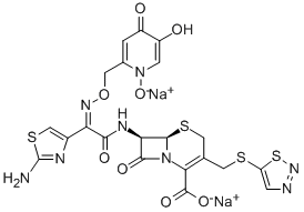 CAS#: 133686-28-9， (6R,7R)-7-[[(2Z)-(2-Amino-4-thiazolyl)[[(1,4-dihydro-1,5-dihydroxy-4-oxo-2-pyridinyl)methoxy]imino]acetyl]amino]-8-oxo-3-[(1,2,3-thiadiazol-5-ylthio)methyl]-5-Thia-1-azabicyclo[4.2.0]oct-2-ene-2-carboxylicacid sodium salt (1:1)