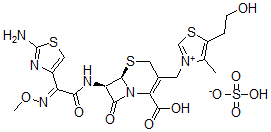 CAS#: 134102-27-5， (6R,7R)-7-[[(2E)-2-(2-Amino-1,3-Thiazol-4-Yl)-2-Methoxyiminoacetyl]Amino]-3-[[5-(2-Hydroxyethyl)-4-Methyl-1,3-Thiazol-3-Ium-3-Yl]Methyl]-8-Oxo-5-Thia-1-Azabicyclo[4.2.0]Oct-2-Ene-2-Carboxylic Acid, Hydrogen Sulfate