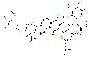 CAS#: 134887-78-8， Methyl 2-(3,5-Dihydroxy-4-Methoxy-6-Methyloxan-2-Yl)-2-[10-[4-Dimethylamino-5-(5-Hydroxy-4-Methoxy-6-Methyloxan-2-Yl)Oxy-4,6-Dimethyloxan-2-Yl]-2-(2,3-Dimethyloxiran-2-Yl)-11-Hydroxy-4,7,12-Trioxonaphtho[2,3-h]Chromen-5-Yl]Acetate