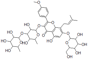 CAS#: 137218-02-1， 3-[3,5-Dihydroxy-6-Methyl-4-(3,4,5-Trihydroxy-6-Methyloxan-2-Yl)Oxyoxan-2-Yl]Oxy-5-Hydroxy-2-(4-Methoxyphenyl)-8-(3-Methylbut-2-Enyl)-7-[3,4,5-Trihydroxy-6-(Hydroxymethyl)Oxan-2-Yl]Oxychromen-4-One