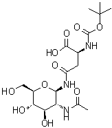 structure of CAS# 137255-40-4, 2-Acetamido-2-Deoxy-N-(N-{[(2-Methyl-2-Propanyl)Oxy]Carbonyl}-L-beta-Aspartyl)-beta-D-Glucopyranosylamine;Nω-(2-Ace<wbr>tamido-2-<wbr>deoxy-β-D<wbr>-glucopyr<wbr>anosyl)-N<wbr>α-(tert-b<wbr>utoxycarb<wbr>onyl)-L-a<wbr>sparagine