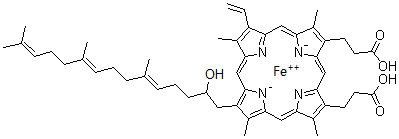 CAS#: 137397-56-9， [3,3'-{8-[(4E,8E)-1-Hydroxy-5,9,13-Trimethyl-4,8,12-Tetradecatrien-1-Yl]-3,7,12,17-Tetramethyl-13-Vinyl-2,18-Porphyrindiyl-kappa<Sup>2</Sup>N<Sup>21</Sup>,N<Sup>23</Sup>}Dipropanoato(2-)]Iron
