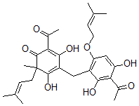 CAS#: 138169-54-7， 2-Acetyl-4-[[3-Acetyl-2,4-Dihydroxy-6-(3-Methylbut-2-Enoxy)Phenyl]Methyl]-3,5-Dihydroxy-6-Methyl-6-(3-Methylbut-2-Enyl)Cyclohexa-2,4-Dien-1-One