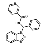 structure of CAS# 138768-28-2, N-[1H-Benzotriazol-1-Yl(Phenyl)Methyl]Nicotinamide;N-(1H-Benzotriazol-1-ylphenylmethyl)-3-pyridinecarboxamide;N-(benzotriazolylphenylmethyl)-3-pyridylcarboxamide;452734_ALDRICH