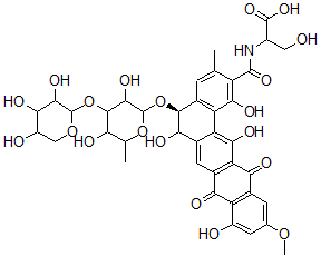 CAS#: 139272-69-8， N-[5(S)-[6-Deoxy-3-O-(beta-D-xylopyranosyl)-beta-D-galactopyranosyloxy]-1,6(S),9,14-tetrahydroxy-11-methoxy-3-methyl-8,13-dioxo-5,6,8,13-tetrahydrobenzo[a]naphthacen-2-ylcarbonyl]-D-serine
