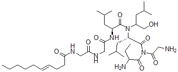 CAS#: 140939-04-4， (E)-N-[2-[[2-[[(2S)-1-[[(2S)-1-[(2-Aminoacetyl)-(2-Aminobutanoyl)Amino]-4-Methyl-1-Oxopentan-2-Yl]-(1-Hydroxy-4-Methylpentan-2-Yl)Amino]-4-Methyl-1-Oxopentan-2-Yl]Amino]-2-Oxoethyl]Amino]-2-Oxoethyl]Dec-4-Enamide