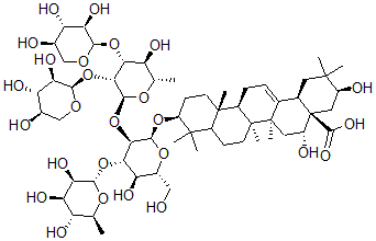 CAS#: 141258-70-0， 3-O-((Xylopyranosyl-1-3-xylopyranosyl-1-4-rhamnopyranosyl-1-2)-(rhamnopyranosyl-1-4)-glucopyranosyl)-3,16-trihydroxyolean-12-en-28-oic acid