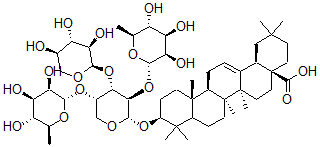 CAS#: 141544-42-5， Oleanolic acid 3-O-alpha-L-rhamnopyranosyl(1-3)-beta-D-xylopyranosyl(1-3)-alpha-L-rhamnopyranosyl(1-2)-alpha-L-arabinopyranoside