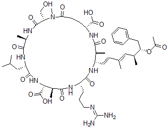 CAS#: 141634-77-7， 1-(N-methylserine)-5-L-arginine-6-((2S,4E,6E,8S,9S)-9-(acetyloxy)-4,5,6,7-tetradehydro-2,6,8-trimethyl-10-phenyl-L-3-aminodecanoic acid)-Cyanoginosin LA