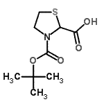structure of CAS# 141783-63-3, 3-{[(2-Methyl-2-Propanyl)Oxy]Carbonyl}-1,3-Thiazolidine-2-Carboxylic Acid;3-(tert-Butoxycarbonyl)-1,3-thiazolane-2-carboxylic acid;3-(tert-butoxycarbonyl)thiazolidine-2-carboxylic acid;3-[(tert-<wbr>butyl)oxy<wbr>carbonyl]<wbr>-1,3-thia<wbr>zolidine-<wbr>2-carboxy<wbr>lic acid