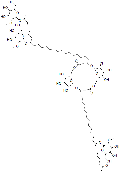 CAS#: 142382-46-5， 3-(16,22-Bis(2-O-Methyl-beta-D-Glucopyranosyl)Oxy)Tricosyl)-9,10,11,20,21,22-Hexahydroxy-14-(14-(14-((2-O-Methyl-beta-D-Glucopyranosyl)Oxy)-20-Oxoheneicosyl)-2,6,13,17,23,24-Hexaoxatricyclo(17.3.1.1(8,12))Tetracosane-5,16-Dione