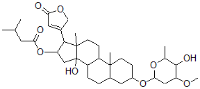 CAS#: 14259-51-9， 3beta-[(2,6-Dideoxy-3-O-Methyl-beta-D-Lyxo-Hexopyranosyl)Oxy]-14-Hydroxy-16beta-(3-Methyl-1-Oxobutyloxy)-5beta-Card-20(22)-Enolide