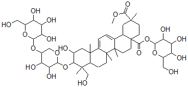 CAS#: 143381-60-6， (2beta,3beta,4alpha,20beta)-3-((4-O-beta-D-Glucopyranosyl-beta-D-xylopyranosyl)oxy)-2,23-dihydroxy-Oleana-9(11),12-diene-28,29-dioic acid 28-beta-D-glucopyranosyl 29-methyl ester