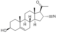 structure of CAS# 1434-54-4, 5-Pregnen-3beta-Ol-20-One-16alpha-Carbonitrile;(3S,8S,9S,10R,13S,14S,16R,17S)-17-Ethanoyl-3-Hydroxy-10,13-Dimethyl-2,3,4,7,8,9,11,12,14,15,16,17-Dodecahydro-1H-Cyclopenta[A]Phenanthrene-16-Carbonitrile;Ncgc00023220-03;Pcn