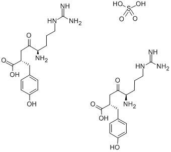 structure of CAS# 144110-38-3, (2R,5S)-5-Amino-8-Guanidino-4-Oxo-2-p-Hydroxyphenylmethyloctanoic Acid Hemisulfate Monohydrate;(2R,5S)-5-AMINO-8-GUANIDINO-4-OXO-2-P-HYDROXYPHENYLMETHYLOCTANOIC ACID HEMISULFATE MONOHYDRATE;(R)-Α-[(3S)-3-Amino-6-[(Aminoiminomethyl)Amino]-2-Oxohexyl]-4-Hydroxybenzenepropanoic Acid;(2R,5S)-5-AMINO-8-GUANIDINO-4-OXO-2-P-HYDROXYPHENYLMETHYLOCTANOIC ACID (SULFATE FORM)