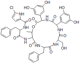 CAS#: 146874-41-1， N-[1-[[3,6-Bis(3,5-Dihydroxyphenyl)-9-(Hydroxymethyl)-16-Methyl-2,5,8,11,14-Pentaoxo-12-(Phenylmethyl)-1-Oxa-4,7,10,13-Tetrazacyclohexadec-15-Yl]Amino]-1-Oxo-3-Phenylpropan-2-Yl]-5-Chloro-1H-Pyrrole-2-Carboxamide