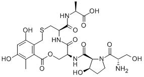 CAS#: 147214-63-9， (2S)-2-[[(5S,8R)-5-[[(2S,3R)-1-(2-Amino-3-Hydroxypropanoyl)-3-Hydroxypyrrolidine-2-Carbonyl]Amino]-13,15-Dihydroxy-16-Methyl-2,6-Dioxo3-Oxa-10-Thia-7-Azabicyclo[10.4.0]Hexadeca-1(16),12,14-Triene-8-Carbonyl]Amino]Propanoic Acid